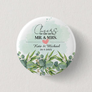 Cheers Greenery Eucalyptus Botanical Wedding Butt Ronde Button 3,2 Cm