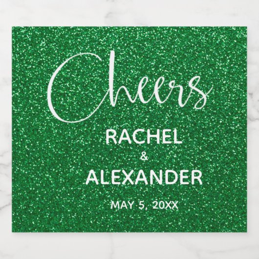 CHEERS Groene Glitter Bruiloft Mousserende Wijn Et Sparkling Wijnetiket (Enkel label)
