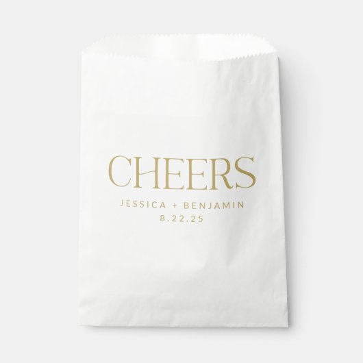 Cheers Groovy Gold Typography Custom Wedding Bedankzakje (Voorkant)