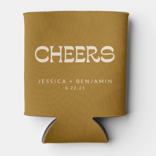 Cheers Groovy Gold Typography Names Wedding Blikjeskoeler (Voorkant)