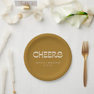 Cheers Groovy Gold Typography Names Wedding Custom Papieren Bordje
