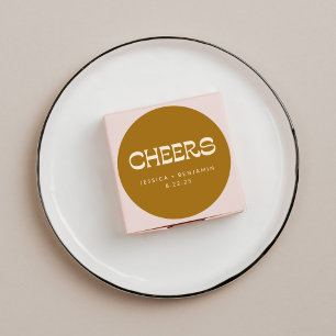 Cheers Groovy Gold Typography Names Wedding Custom Ronde Sticker