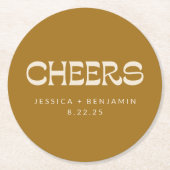 Cheers Groovy Gold Typography Names Wedding Ronde Kartonnen Onderzetter (Voorkant)