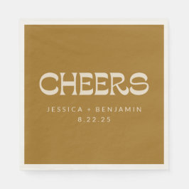 Cheers Groovy Gold Typography Names Wedding Servet
