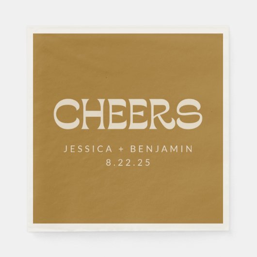 Cheers Groovy Gold Typography Names Wedding Servet (Voorkant)