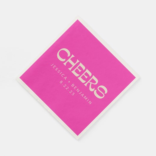 Cheers Groovy Hot Pink Typography Names Wedding Servet (Hoek)