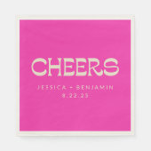 Cheers Groovy Hot Pink Typography Names Wedding Servet (Voorkant)