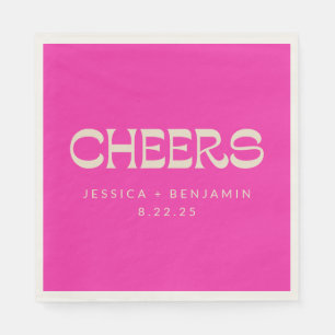 Cheers Groovy Hot Pink Typography Names Wedding Servet