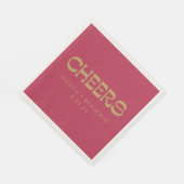 Cheers Groovy Magenta Gold Typography Name Wedding Servet (Hoek)