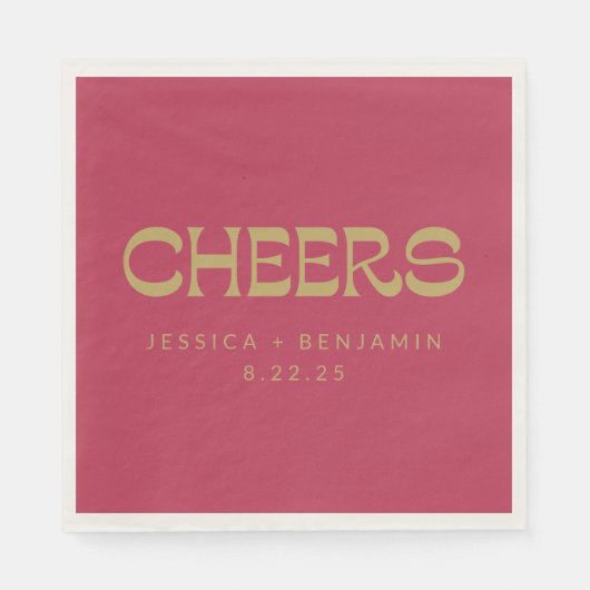 Cheers Groovy Magenta Gold Typography Name Wedding Servet (Voorkant)