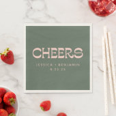 Cheers Groovy Pink Green Typography Names Wedding Servet (Insitu)