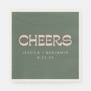 Cheers Groovy Pink Green Typography Names Wedding Servet