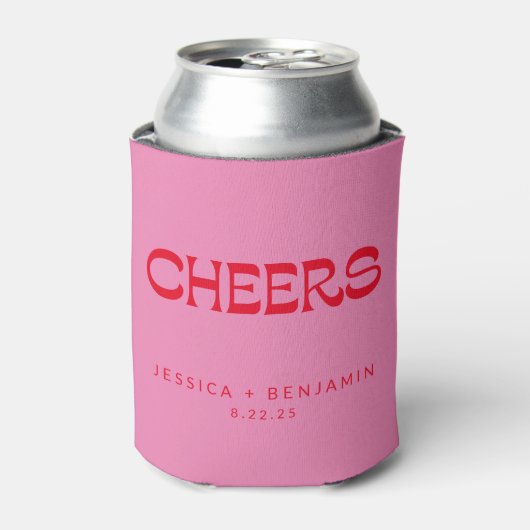 Cheers Groovy Pink Red Typography Names Wedding Blikjeskoeler (Blikje Voorkant)