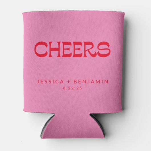 Cheers Groovy Pink Red Typography Names Wedding Blikjeskoeler (Voorkant)