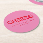 Cheers Groovy Pink Red Typography Names Wedding Ronde Kartonnen Onderzetter<br><div class="desc">Persoonlijke Cheers Groovy Red en Roze Typografie Names Wedding Paper Onderzetter</div>