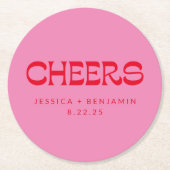 Cheers Groovy Pink Red Typography Names Wedding Ronde Kartonnen Onderzetter (Voorkant)