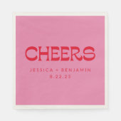 Cheers Groovy Pink Red Typography Names Wedding Servet (Voorkant)