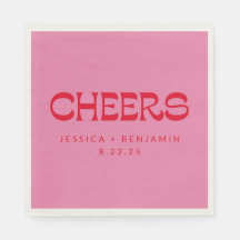 Cheers Groovy Pink Red Typography Names Wedding