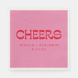 Cheers Groovy Pink Red Typography Names Wedding Servet