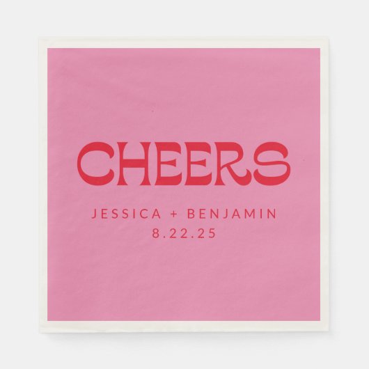 Cheers Groovy Pink Red Typography Names Wedding Servet (Voorkant)
