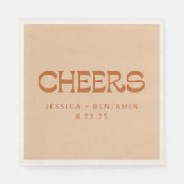 Cheers Groovy Terracotta Sand Custom Names Wedding Servet