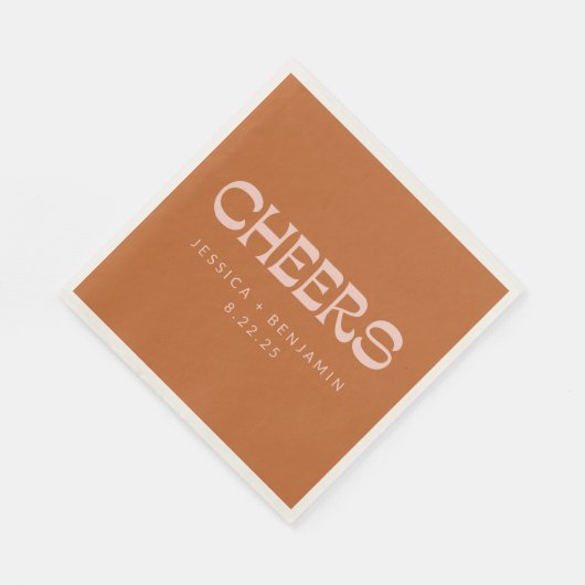 Cheers Groovy Terracotta Typography Names Wedding Servet (Hoek)