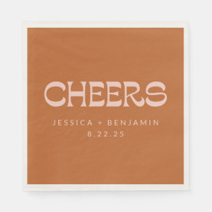 Cheers Groovy Terracotta Typography Names Wedding Servet