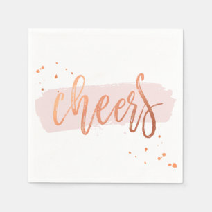 CHEERS HAND GELETTERD SCRIPT type koper blush roze Servet