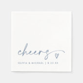 Cheers Handwriting & Heart Dusty Blue Wedding Servet (Voorkant)