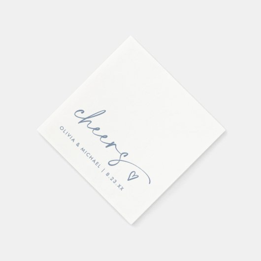 Cheers Handwriting & Heart Dusty Blue Wedding Servet (Hoek)