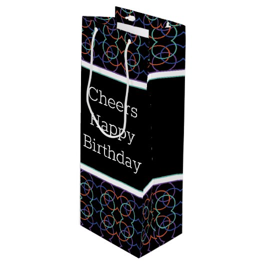 Cheers Happy Birthday Theme Wijn Cadeautas (Voorkant Gekanteld)