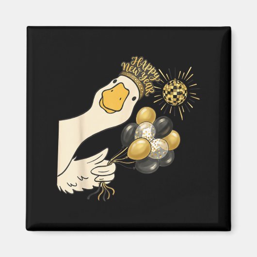 Cheers Happy New Year 2026 Goose With Balloon Disc Magneet (Voorkant)