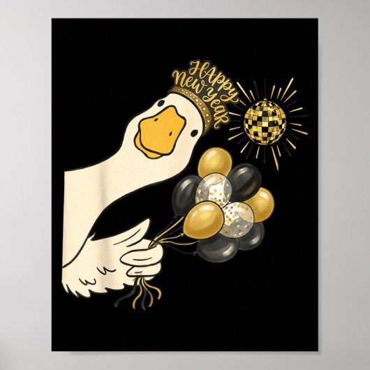 Cheers Happy New Year 2026 Goose With Balloon Disc Poster (Voorkant)