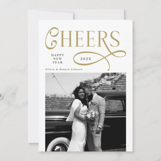 Cheers  Happy New Year Modern Chic 2 Photo Feestdagenkaart (Voorkant)