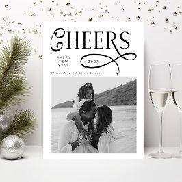 Cheers  Happy New Year Modern Chic Family 2 Photo Feestdagenkaart