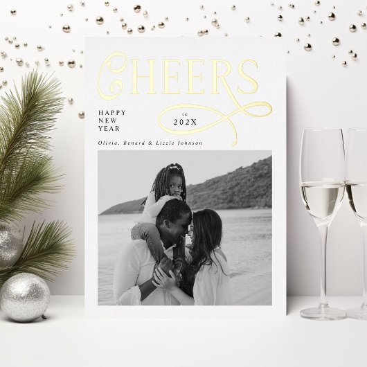 Cheers  Happy New Year Modern Chic Family 2 Photo Folie Feestdagenkaart