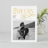 Cheers  Happy New Year Modern Chic Family 2 Photo Folie Feestdagenkaart (Staand Voorkant)