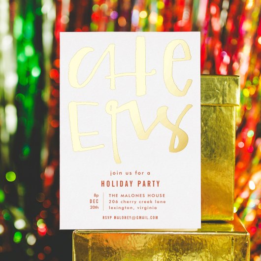 Cheers Holiday Party Gold Foil Uitnodiging