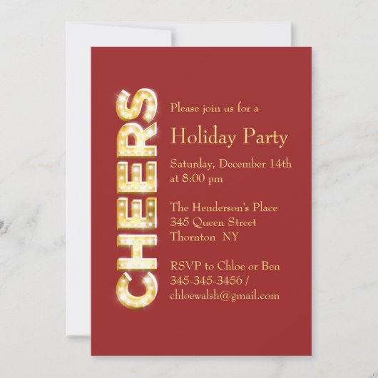 Cheers Holiday Party Invitation Kaart (Voorkant)