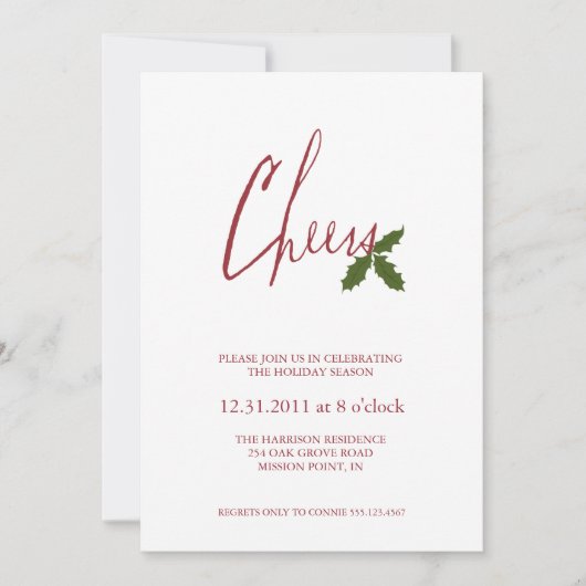 Cheers & Holly Holiday Party Invitation Kaart (Voorkant)
