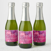 Cheers Hot Pink Waterverf Achtergrond mini Sparkling Wijnetiket (Flessen)