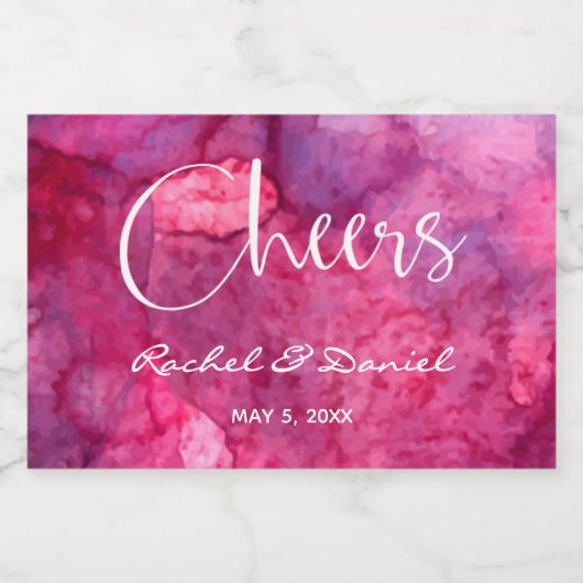 Cheers Hot Pink Waterverf Achtergrond mini Sparkling Wijnetiket (Enkel label)