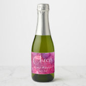 Cheers Hot Pink Waterverf Achtergrond mini Sparkling Wijnetiket (Voorkant)