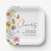 Cheers | Kleurrijke Wildflower Boho bruiloft Papieren Bordje (Voorkant)