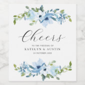 CHEERS | Lichtblauwe bloemenbruiloft Wijn Etiket (Enkel label)