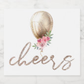 Cheers Luxury Beige Balloon Glitter Party Sparkling Wijnetiket (Enkel label)