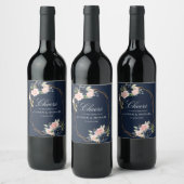 CHEERS | marine en blozen bloemenbruiloft Wijn Etiket (Flessen)