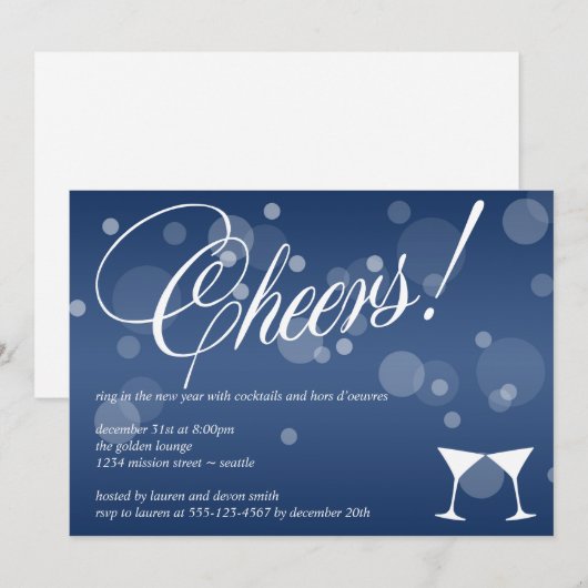 Cheers martini blue dazzle bubble viering kaart (Voorkant / Achterkant)