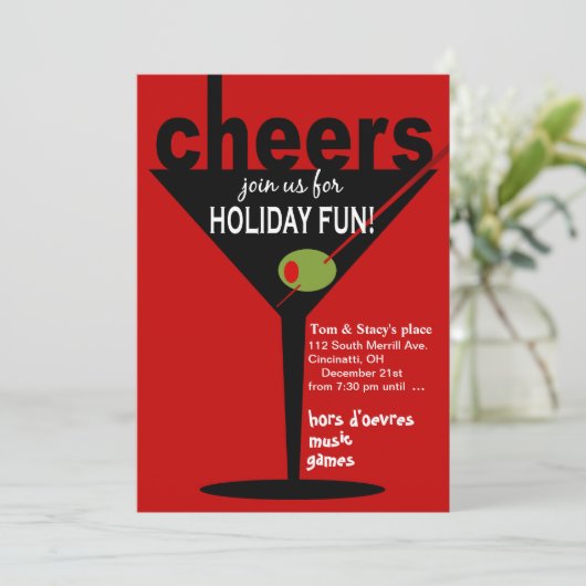 Cheers Martini Holiday Kerstparty Kaart (Staand voorkant)