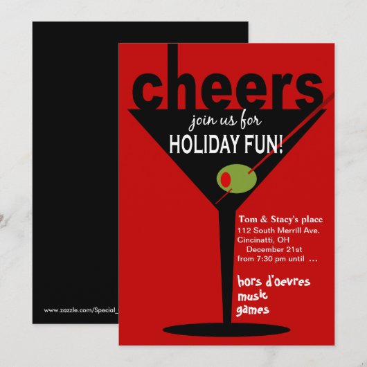 Cheers Martini Holiday Kerstparty Kaart (Voorkant / Achterkant)